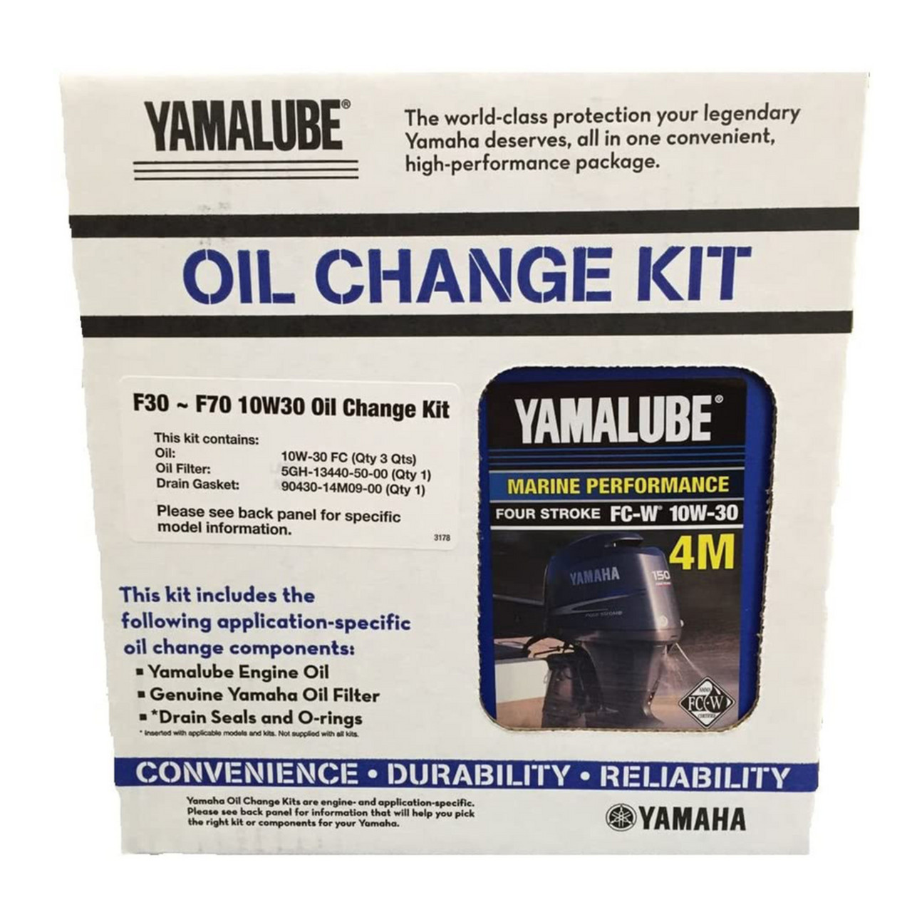 Yamaha New OEM F30-F70 10W30 Oil Change Kit, Yamalube, LUB-MRNSM-KT-10