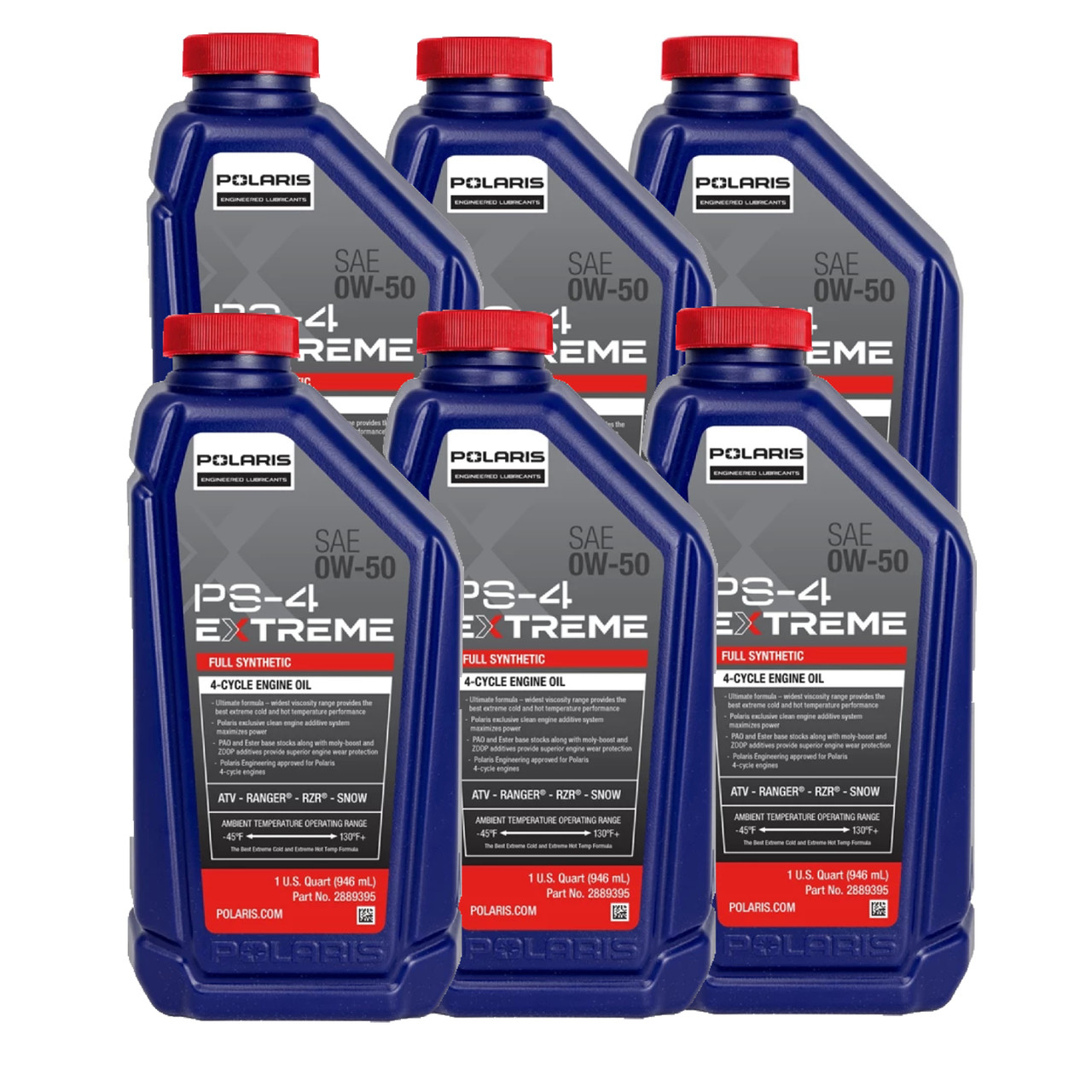 Polaris New OEM PS-4 Extreme Full Synthetic 0W-50 Engine Oil Quart, Pack of 6, 2889395
