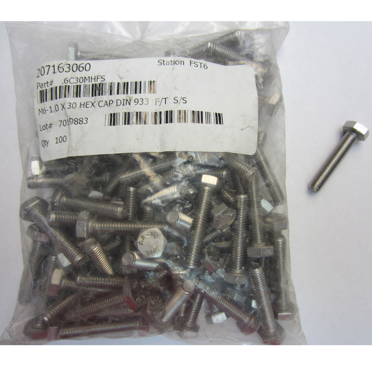 Seadoo OEM Stainless Steel Hex Cap Screw Bolt M6 X 30, Qty 100, 207163060x100
