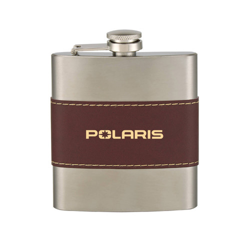 Polaris New OEM 6 Oz, Leather Banded Stainless Steel Whiskey Flask, 2860812