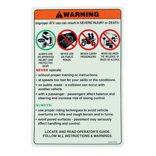 Can-Am New OEM DS Front Fender Warning Decal, S87501RCB900