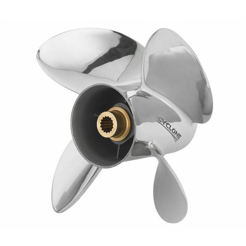 Johnson Evinrude OMC OEM Cyclone Stainless Steel 4 Blade Propeller 14.25 x 17P, 0763938 Johnson Evinrude OMC OEM Cyclone Stainless Steel 4 Blade Propeller 14.25 x 17P, 0763938