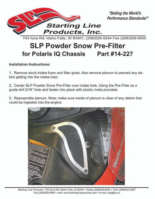 SLP Starting Line Products Snowmobile Hood Pre-Filter Polaris IQ RMK Switchback