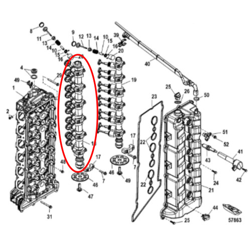 Mercury Marine/Mercruiser New OEM Camshaft Assembly, 400-8M0150209