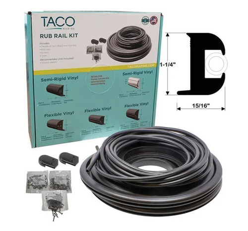 TACO Flexible Vinyl Boat Rub Rail Kit Black w/Blk Insert 1-1/4" x15/16" 50FT