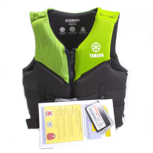 Yamaha New OEM Unisex Youth Green Neoprene Life Jacket, MAY-21VNE-GN-YT
