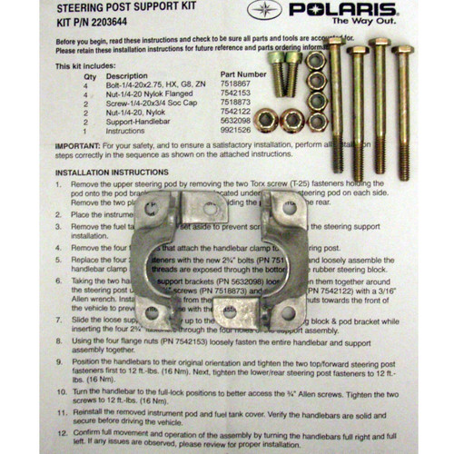 Polaris New OEM ATV Steering Shaft/Rod/Post Support Bracket Kit