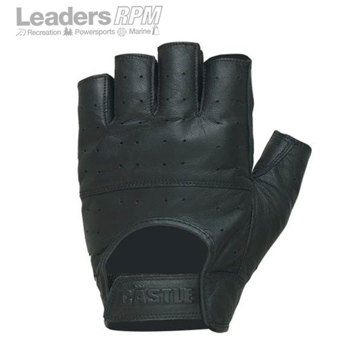 Castle New Black Leather Gel Fingerless Motorcycle Riding Gloves, 2XL, 20-1029