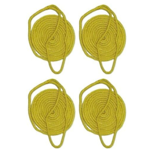 Seachoice, Double Braid Nylon Yellow Dock Line 3/8" x 15', Pack of 4, 50-39721