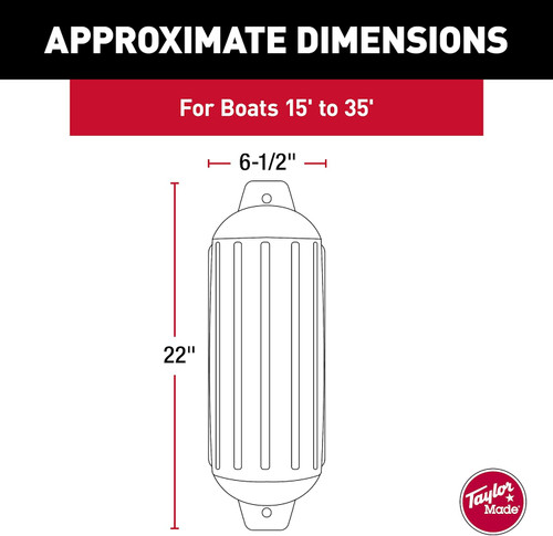 Taylor Made Super Gard Inflatable Vinyl Boat Fender Bumper 6.5" x 22" White