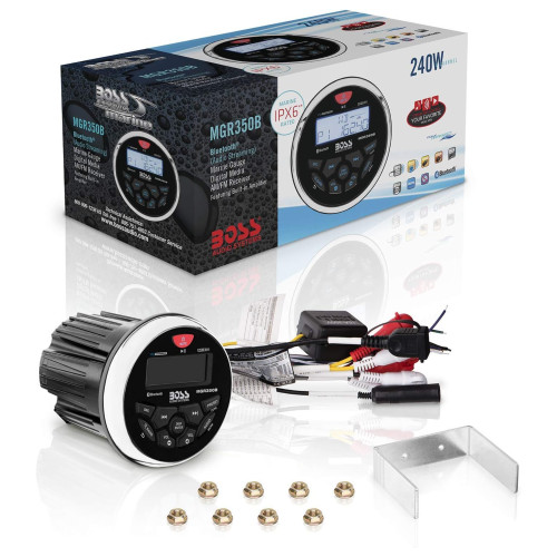 Boss Audio Systems MGR350B In-Dash Marine Gauge Style Receiver, 153-MGR350B