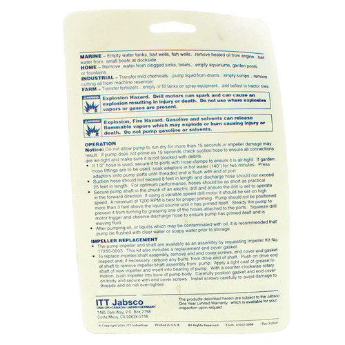 Jabsco New Self-Priming Drill Pump 6-172500003