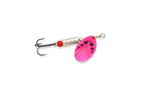 WILLIAMS VORTEX SPINNER V2 1/5oz PINK BLACK DOTS SILVER BACK BODY