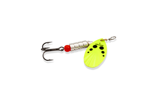 WILLIAMS VORTEX SPINNER V3 1/4oz CHARTRUESE BLACK DOT SILVER BACK BODY