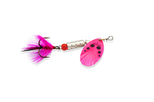 WILLIAMS VORTEX DRESSED SPINNER V4D 1/3oz PINK BLACK DOTS SILVER BACK BODY