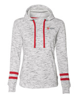 JRMC 8674 J. America Women’s Mélange Fleece Striped-Sleeve Hooded Sweatshirt