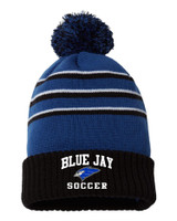 Blue Jay Girls Soccer 134 Richardson - Stripe Pom Cuffed Beanie (Royal-Black-White)