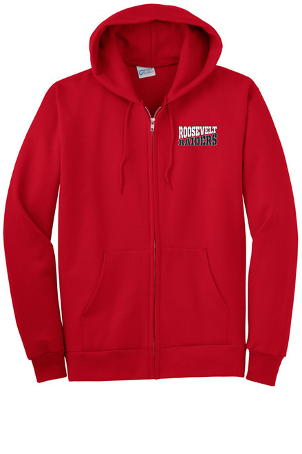 Roosevelt Raiders PC90ZH Port and Company Unisex Essential Fleece Full Zip Hoodie (Red)