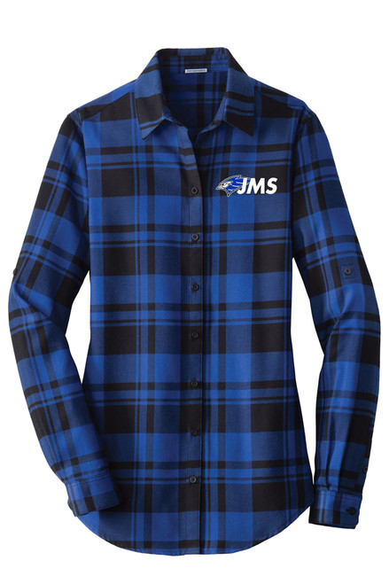 JMS Staff LW668 Port Authority Ladies Plaid Flannel Shirt (Royal-Black) JMS Staff LW668 Port Authority Ladies Plaid Flannel Shirt (Royal-Black)