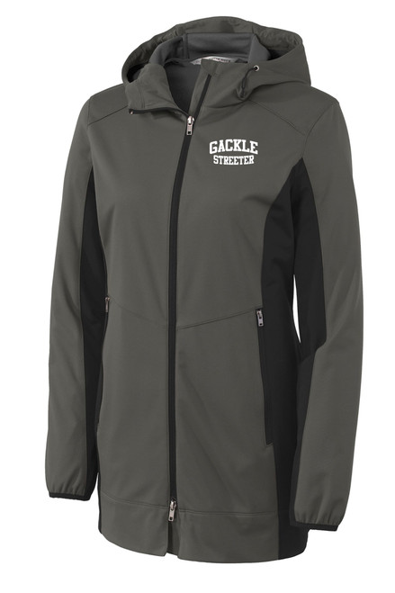 Gackle Streeter L719 Port Authority Ladies Active Hooded Soft Shell Jacket (Grey Steel-Deep Black) Gackle Streeter L719 Port Authority Ladies Active Hooded Soft Shell Jacket (Grey Steel-Deep Black)