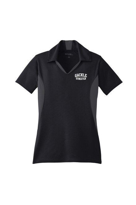 Gackle Streeter LST655 Sport-Tek Ladies Side Blocked Micropique Sport-Wick Polo (Black-Iron Grey) Gackle Streeter LST655 Sport-Tek Ladies Side Blocked Micropique Sport-Wick Polo (Black-Iron Grey)
