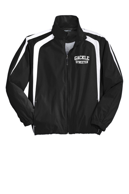 Gackle Streeter JST60 Sport-Tek® Colorblock Raglan Jacket (Black-White) Gackle Streeter JST60 Sport-Tek® Colorblock Raglan Jacket (Black-White)