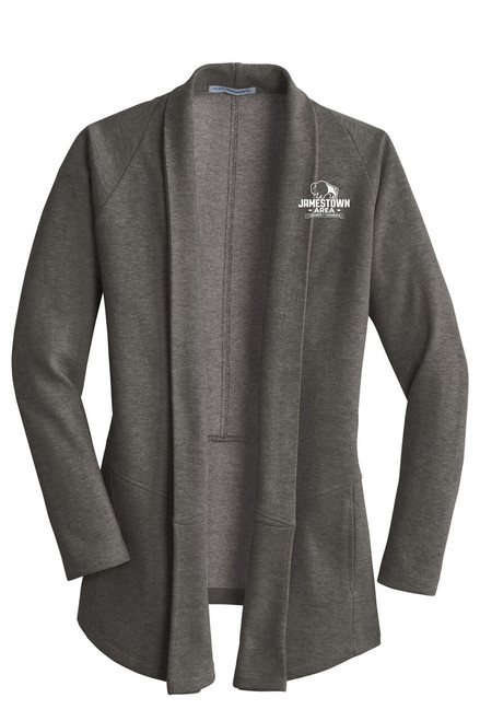 Jamestown Chamber L807 Port Authority® Women's Interlock Cardigan (Charcoal Heather-Medium Heather Grey)