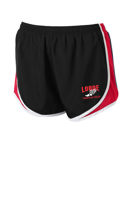 Loboe Track and Field LST304 Sport-Tek® Women's Cadence Short (Black-True Red-White)