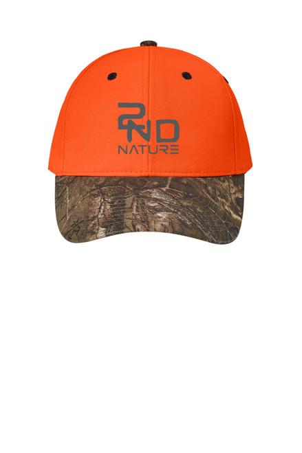 2nd Nature C804 Port Authority® Enhanced Visibility Cap with Camo Brim (Orange Blaze-Realtree Xtra)