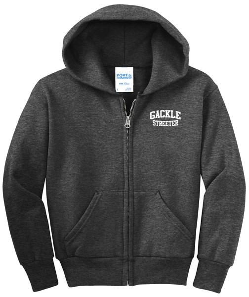 Gackle Streeter PC90YZH Port and Company Youth Core Fleece Full-Zip Hooded Sweatshirt  (Dark Heather Grey) Gackle Streeter PC90YZH Port and Company Youth Core Fleece Full-Zip Hooded Sweatshirt  (Dark Heather Grey)
