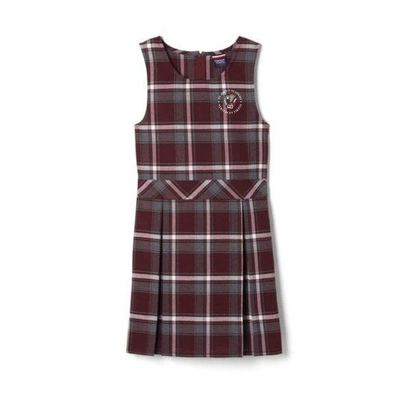 St. Johns Academy Mass Day  Youth Girls 1687 Plaid Box Pleat Jumper (Burgundy Plaid)