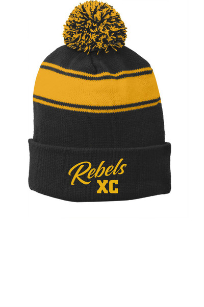 Edgeley XC STC28 Sport-Tek® Stripe Pom Pom Beanie (Black-Gold)