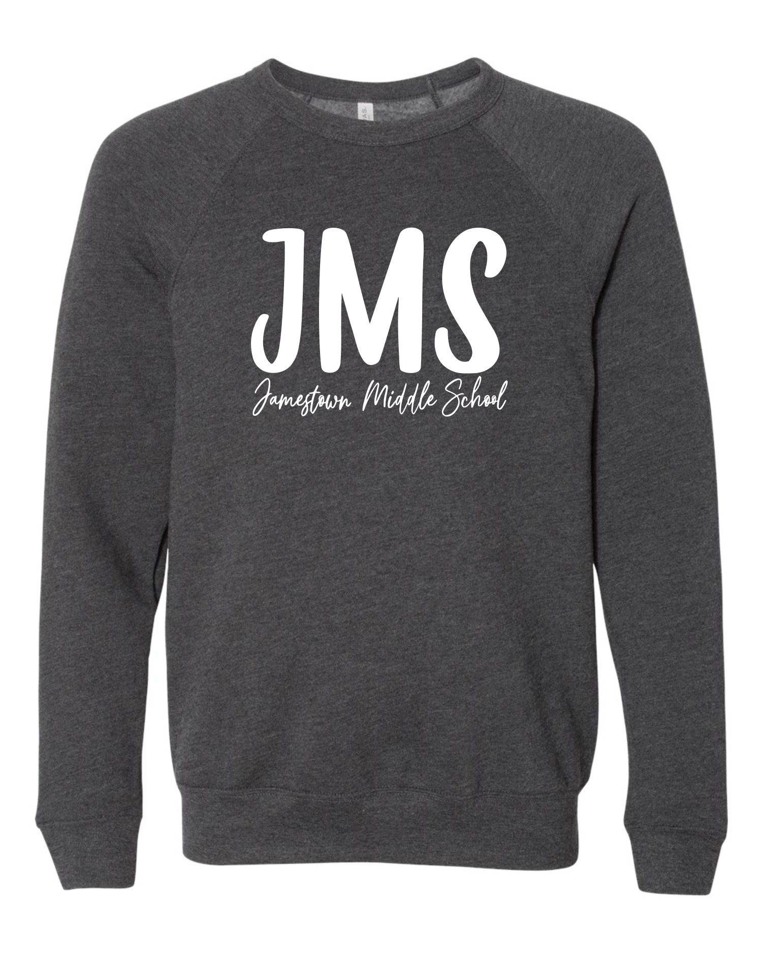 JMS Staff 3901 Bella Canvas Unisex Sponge Fleece Raglan Crewneck Sweatshirt Dark Grey Heather Cursive Design Orriginals