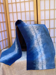 Dark blue indigo scarf with white Shibori stitching effect down the middle