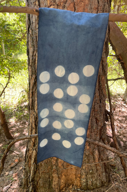 Deep blue cotton scarf with white polka-dot accents