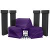 SonoFlat™ System SFS-112 - (24) Purple 2″ x 2′ x 2′ SonoFlat™ Panels, (4) Charcoal 6″ x 1′ x 4′  SonoColumns, (4) Charcoal 7″ x 6″ x 14″ SonoCollars and (5) tubes of Tubetak Pro.