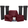SonoFlat™ System SFS-112 - (24) Burgundy 2″ x 2′ x 2′ SonoFlat™ Panels, (4) Charcoal 6″ x 1′ x 4′  SonoColumns, (4) Charcoal 7″ x 6″ x 14″ SonoCollars and (5) tubes of Tubetak Pro.