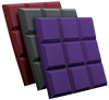 (3) Studiofoam® SonoFlat™ Grid™ 2″ x 24"x 24" panels shown in Purple, Charcoal and Burgundy.