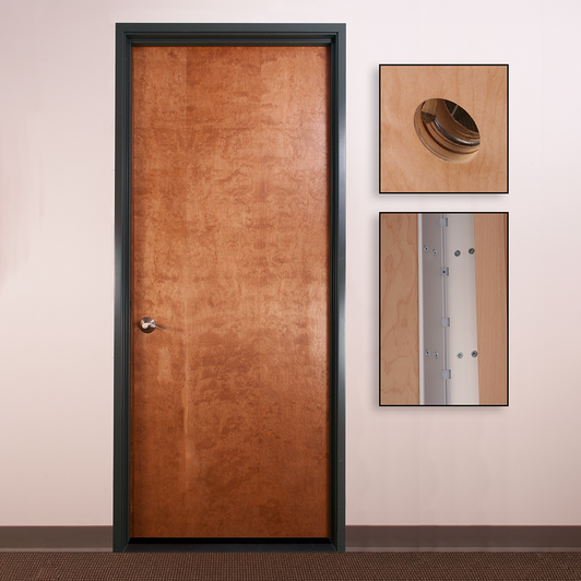 StudioDoor installed with closeups of core materials and hinge