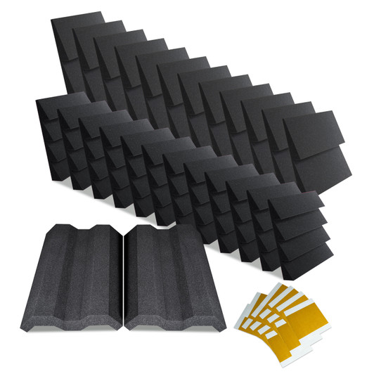 D24V Roominator™ Kit - (12) Charcoal  DST-112™ panels, (12) DST-114™ panels, (2)  Versatile, and Mounting Adhesive - shown in Charcoal.