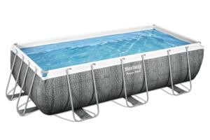 Piscina base struttura e liner rettangolare Power Steel da 404x201x100 cm effetto rattan grigio