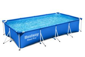 Set piscina fuori terra rettangolare Steel Pro da 400x211x81 cm blu