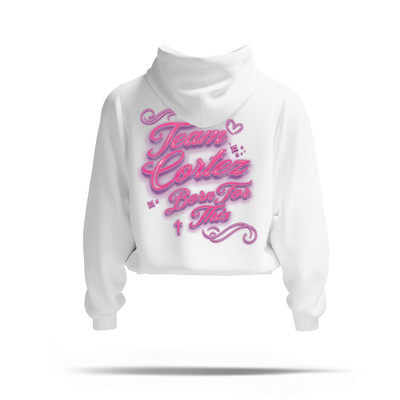 Tracy Cortez 'Airbrush' Women's Crop Hoodie (White) — back