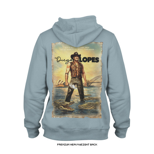 Diego Lopes UFC 325 'Diego Dundee' Heavyweight Hoodie (Vintage Blue + White) — back