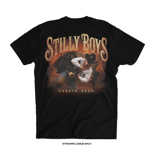Sergio Vega 'WRANGLE 'EM' Adult Tee (Black) — back