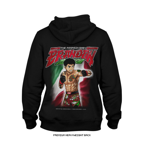 Brandon Moreno 'Super Assassin Baby KO' Heavyweight Hoodie (Black) — back