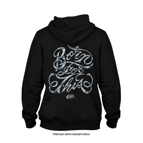 Chrome Script by GRAFIK heavyweight hoodie (Black) — Premium Heavyweight, back