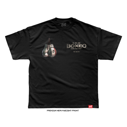 Dept. de Boxeo Mexico Boxing tee (Black) — Premium Heavyweight, front