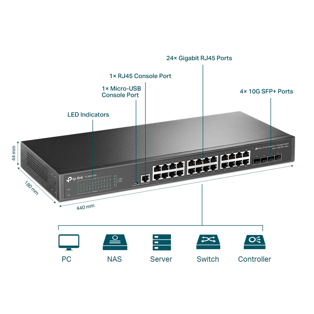 TP-Link TL-SG3428X JetStream 24-Port Gigabit L2+ Managed Switch with 4 10GE  SFP+ Slots