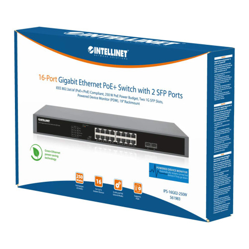 Intellinet 16-Port Gigabit Ethernet PoE+ Switch with 2 SFP Ports